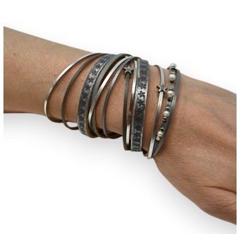 Bracelet double cuir gris patiné étoiles