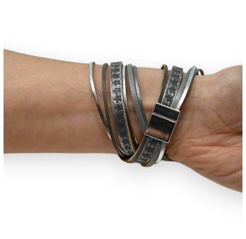 Bracelet double cuir gris patiné étoiles