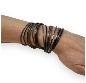 Bracelet double cuir nuances de gris et noir