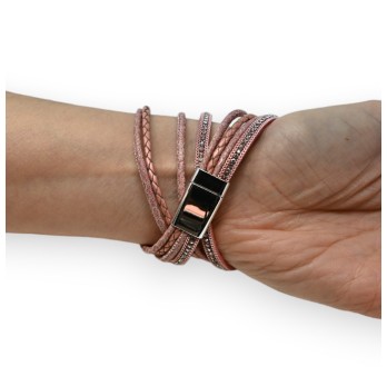 Bracelet double rose clou et strass