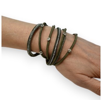 Bracelet double kaki clous et strass