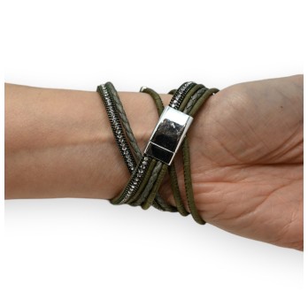 Bracelet double kaki clous et strass