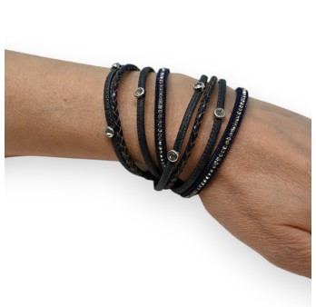 Bracelet double bleu marine clous et strass
