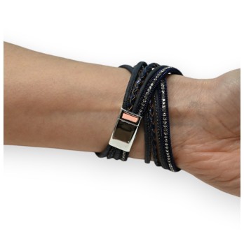Bracelet double bleu marine clous et strass
