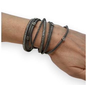 Bracelet double gris clous et strass