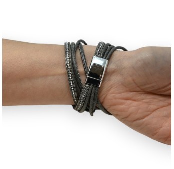 Bracelet double gris clous et strass