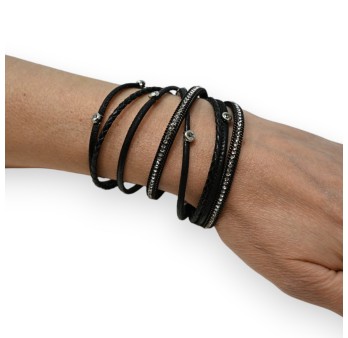Bracelet double noir clous et strass