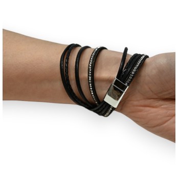 Bracelet double noir clous et strass