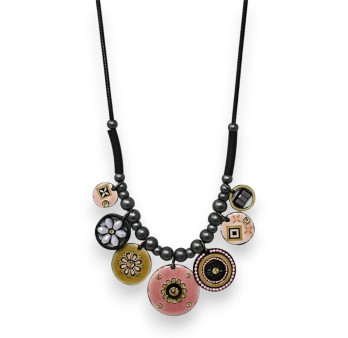 Collier fantaisie métal noir breloques rose