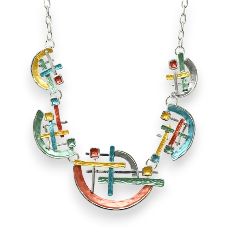 Parure collier argenté forme géométrique multicolore