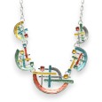 Parure collier argenté forme géométrique multicolore