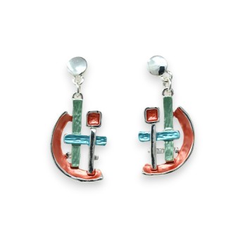 Parure collier argenté forme géométrique multicolore