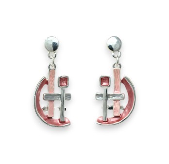 Parure collier argenté forme géométrique rose