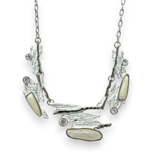 Parure collier argenté design blanc