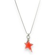 Collier Fantaisie Long Argenté Brossé Étoile corail Relief Asymétrique