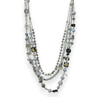Parure collier fantaisie argenté multi rang nuances gris