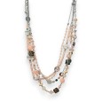 Parure collier fantaisie argenté multi rang rose