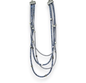 Collier fantaisie bleu multi rang tube cristaux
