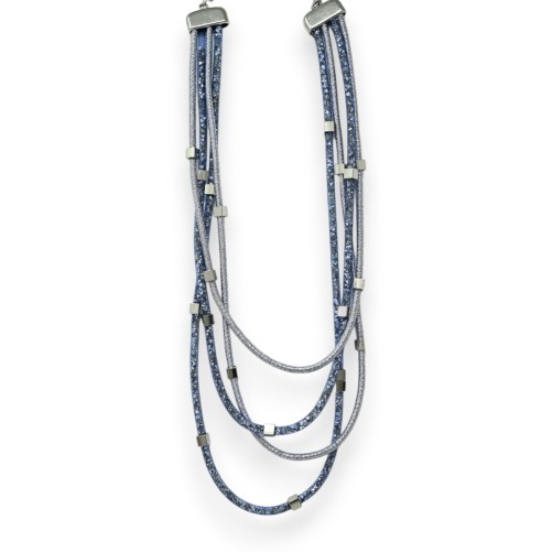 Collier fantaisie bleu multi rang tube cristaux