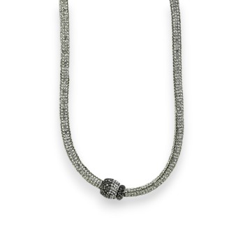 Collier ras de cou argenté boule strass aimantée