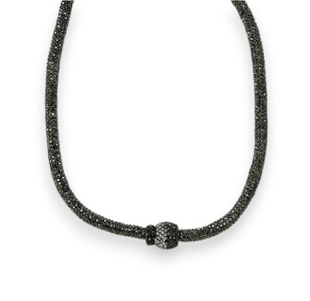 Collier ras de cou gris boule strass aimantée