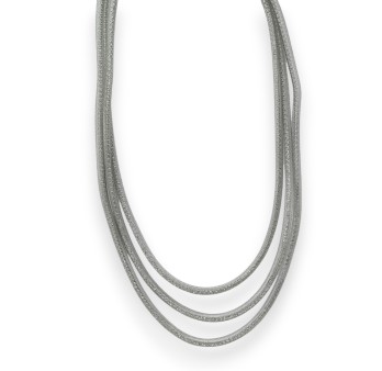 Collier fantaisie argenté tube cristaux blanc