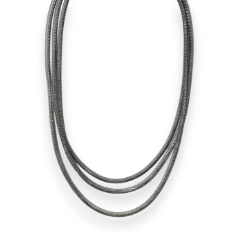 Collier fantaisie gris foncé tube cristaux blanc