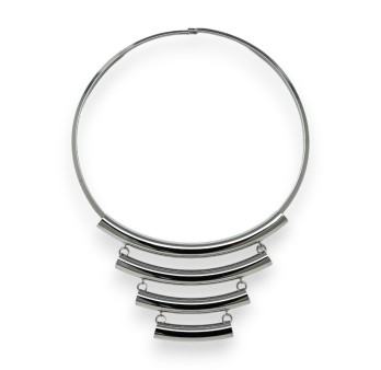 Collier fantaisie ras de cou argenté tube