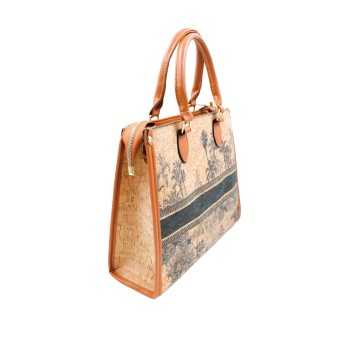 Sac en liège imprimé toile de jouy bleu