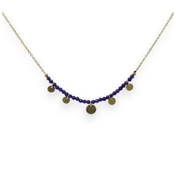 Collier acier doré pierre Améthyste violine