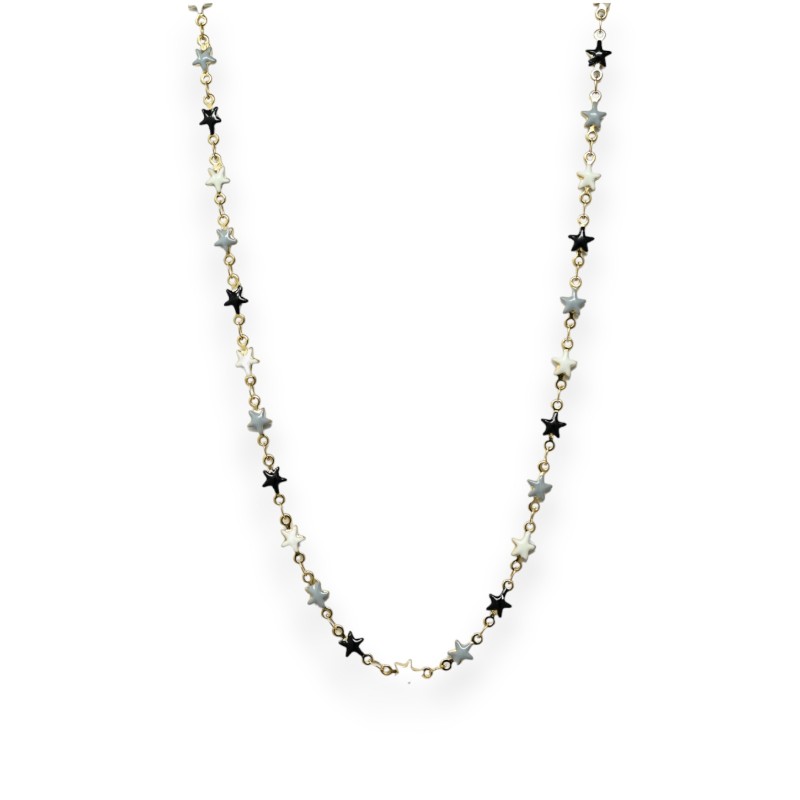 Collier acier doré étoiles noires blanches et grises