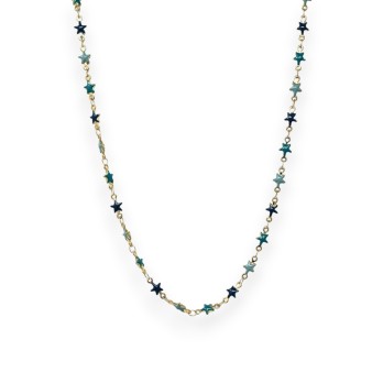 Collier acier doré étoiles nuance bleue