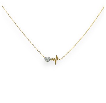 Collier acier doré battement du coeur strassé