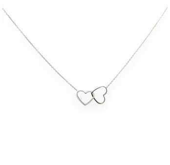 Collier acier argenté 2 coeurs enlacés