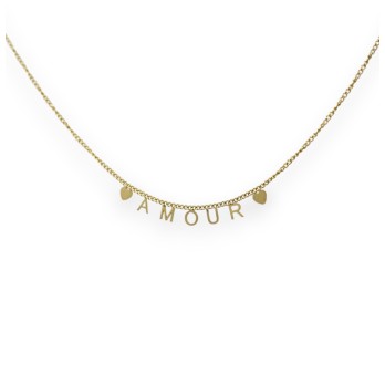 Collier acier doré AMOUR breloques coeurs