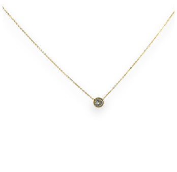 Collier acier doré solitaire blanc