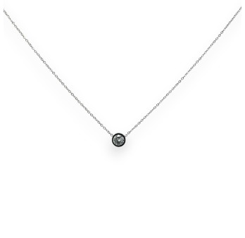 Collier acier argenté solitaire blanc