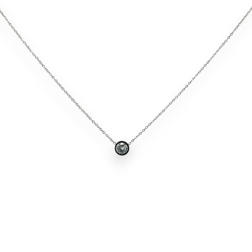 Collier acier argenté solitaire blanc