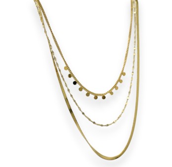 Collier acier doré multi rangs 3 chaines différentes