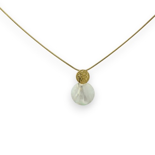 Collier acier doré médaillon coquillage nacré