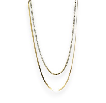 Collier acier doré 2 chaines différentes liées