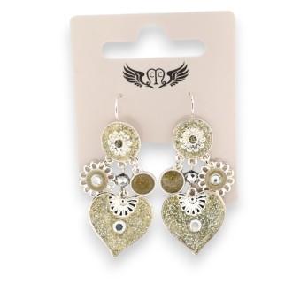 Boucles d'oreilles dormeuse coeur et ses breloques argentées