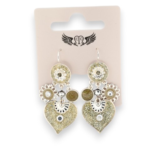 Boucles d'oreilles dormeuse coeur et ses breloques argentées