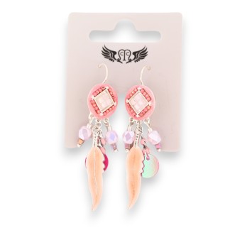 Boucles d'oreilles dormeuse nuances rose plume