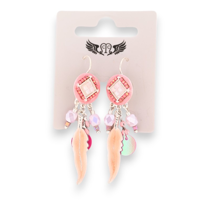 Boucles d'oreilles dormeuse nuances rose plume