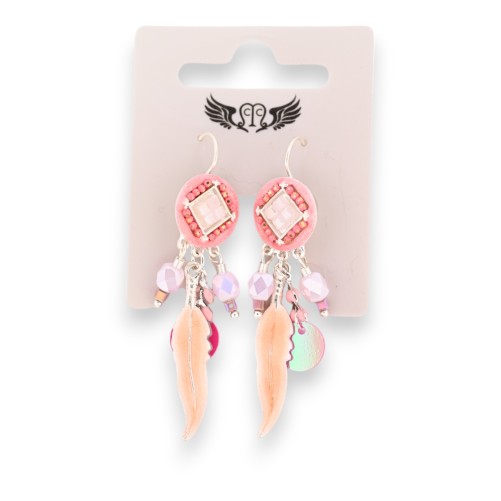 Boucles d'oreilles dormeuse nuances rose plume