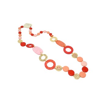 Collier sautoir vintage ronds nuances rouge orange