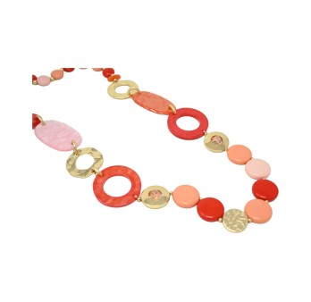 Collier sautoir vintage ronds nuances rouge orange