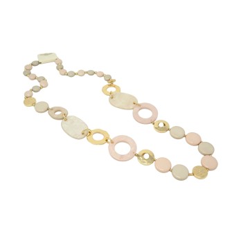 Collier sautoir vintage ronds nuances beige rosé