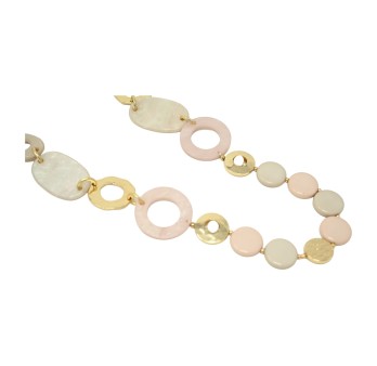 Collier sautoir vintage ronds nuances beige rosé